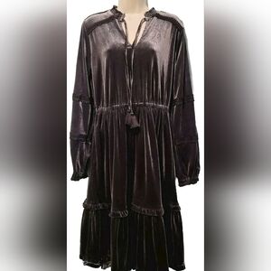 Kate And Sam Womens M Velvet Gothic Grey Boho Prairie  Dress Tiered Ruffle